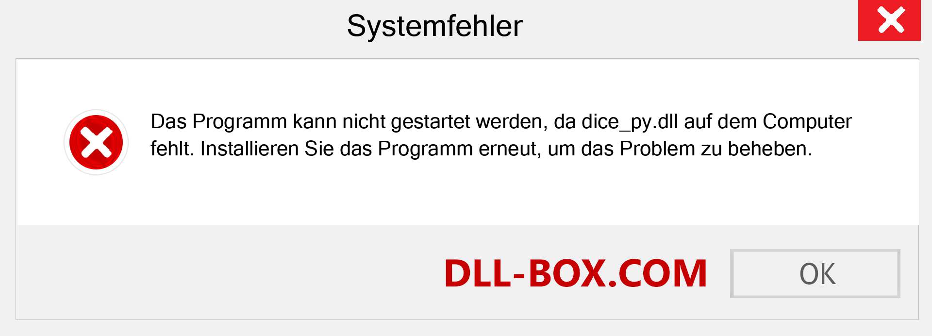 dice_py.dll-Datei fehlt?. Download für Windows 7, 8, 10 - Fix dice_py dll Missing Error unter Windows, Fotos, Bildern